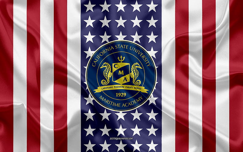 California State University Maritime Academy Emblem, American Flag, California State University Maritime Academy logo, Vallejo, California, USA, Emblem of California State University Maritime Academy, HD wallpaper