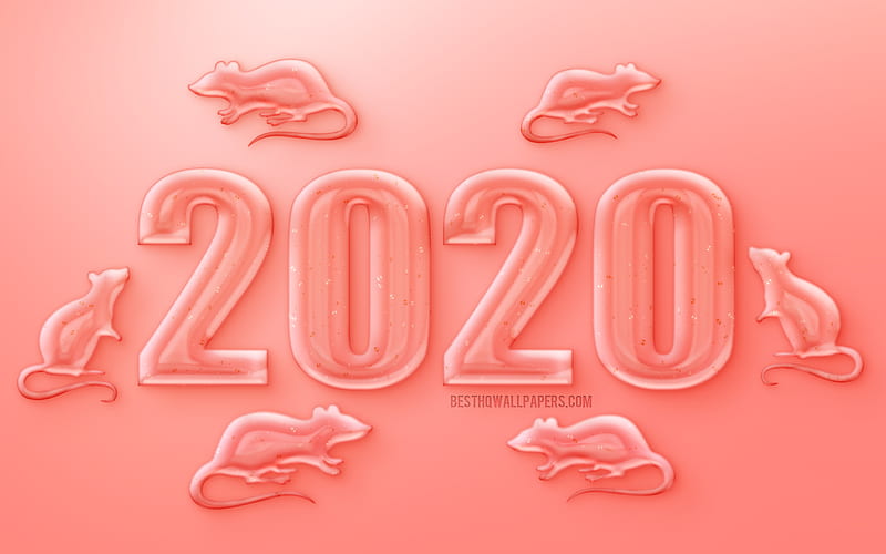 Happy New Year 2020, 2020 Year of the Rat, red jelly rats, Creative 2020 background, 2020 New Year, 2020 concepts, Year of the rat, HD wallpaper