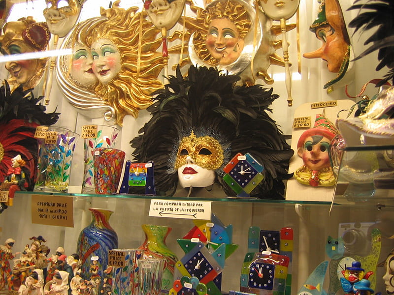 Untitled , glass, shop, handicraft, venice, mask, tourist, italy, HD wallpaper