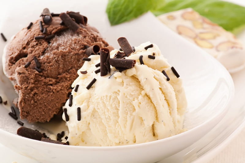 Ice cream, delicious, food, chocolate, vanilla, dessert, HD wallpaper