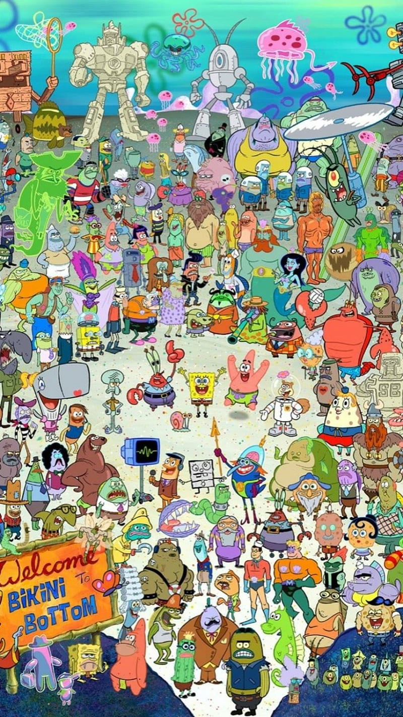 SpongeBob Cast, all characters, cartoon, mr krabs, nickoledon, patrick, sandy, squarepants, squidward, HD phone wallpaper