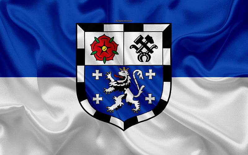 Flag of Saarbrucken silk texture, blue white silk flag, coat of arms, German city, Saarbrucken, Saarland, Germany, symbols, HD wallpaper