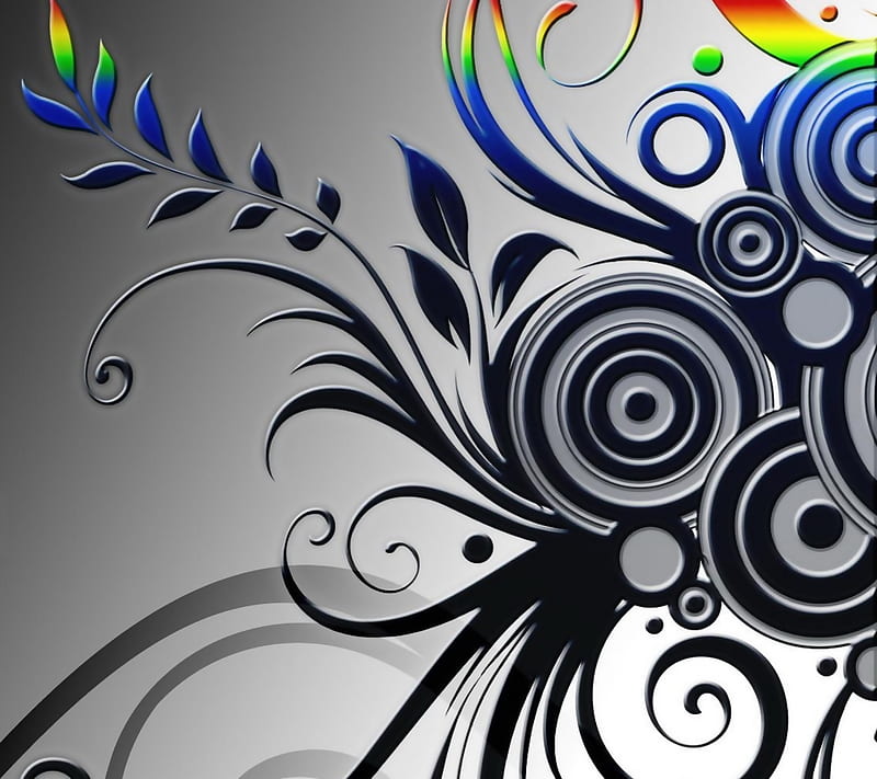 Grunge Gray, abstract, circle, rainbow, HD wallpaper