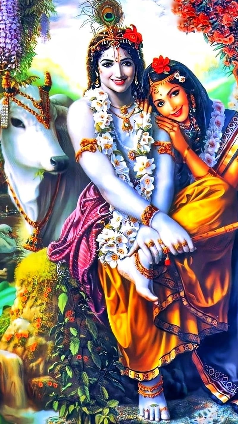 Radha Krishna Ji Smile, radha krishna ji, smile, lord, god, kanha, cow  background, HD phone wallpaper | Peakpx