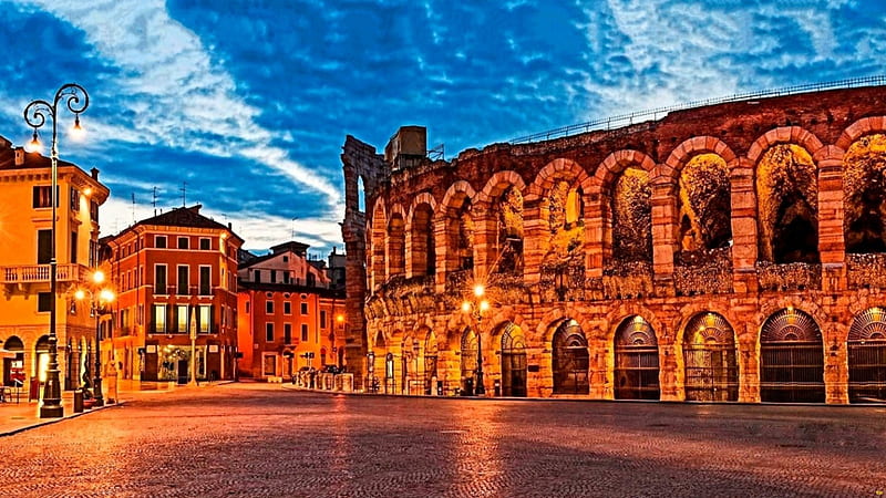 Verona_Italy, architecture, rocks, Italia, sun, Italy, homes, sunset, old, clouds, mountain, nice, city, green, landscapes, village, evening, light, street, ancient, view, buildings, town, colors, sky, panorama, sunrice, Arena, HD wallpaper