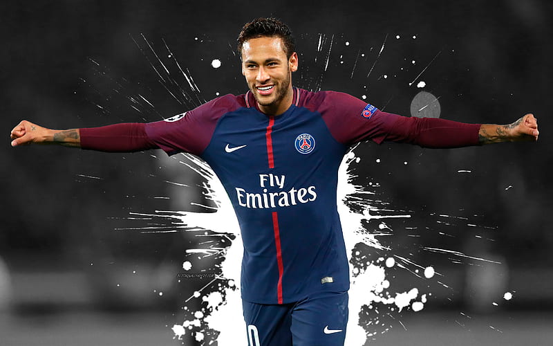 Neymar Jr art, grunge, white splash, PSG, France, football, Paris Saint-Germain, HD wallpaper