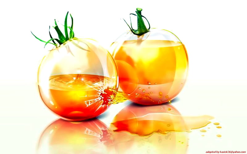 Glass tomatoes, glass, tomatoes, fantasy, orange, HD wallpaper