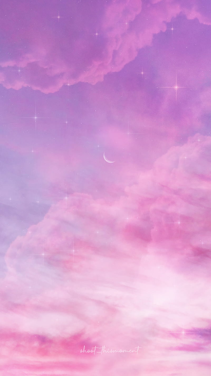 Sky shake, aesthetics, clouds, cloudscape, crescent moon, dream, dreamy, galaxy, moon, pink, pink aesthetics, pink hour, purple, shoot_thismoment, space, sparkles, stars, sunset, universe, vaporwave, HD phone wallpaper