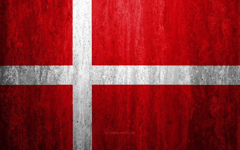 Flag of Denmark stone background, grunge flag, Europe, Denmark flag, grunge art, national symbols, Denmark, stone texture, HD wallpaper