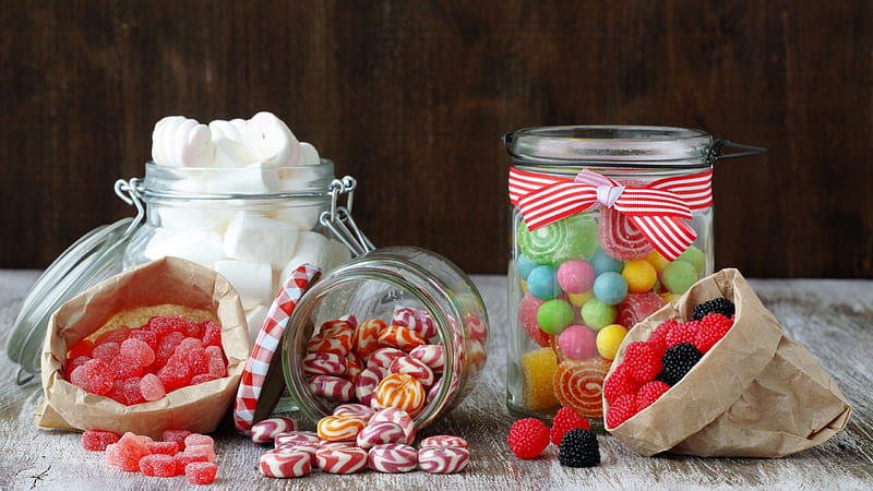 Jars of candy, confectionery, graphy, food, candysweets, abstract, jars, HD wallpaper