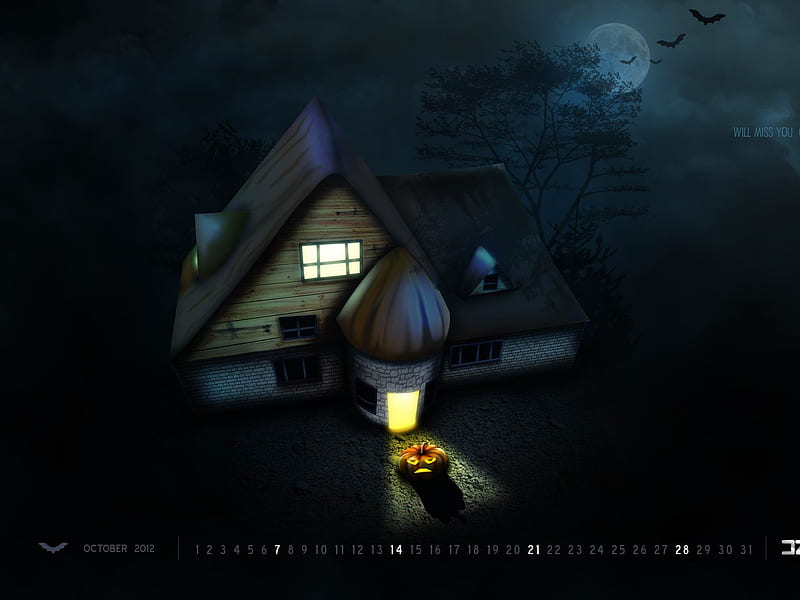 Will Miss You On This Halloween-October 2012 calendar, HD wallpaper