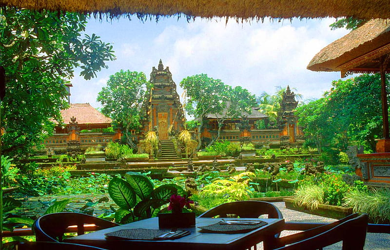 Bali-Ubud-Lotus-Pond-Restaurant, green, forces, ubud, nature, indonesian, bali, HD wallpaper