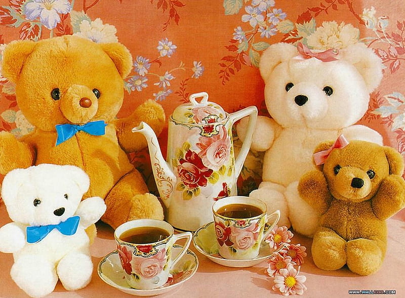 Tea Party Bears, teddy bears, bears, tea, tea party, HD wallpaper