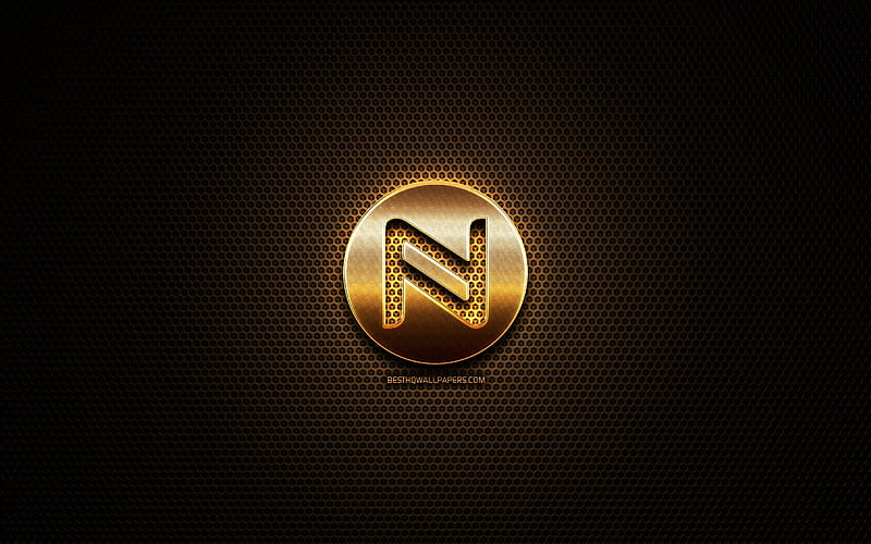 Namecoin glitter logo, cryptocurrency, grid metal background, Namecoin, creative, cryptocurrency signs, Namecoin logo, HD wallpaper