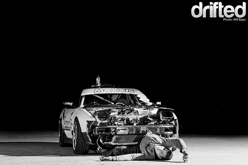 drifted, wreck, man, car, HD wallpaper