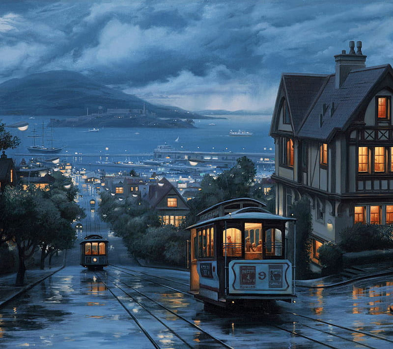 Sanfrancisco Rain , landscape, tram, HD wallpaper