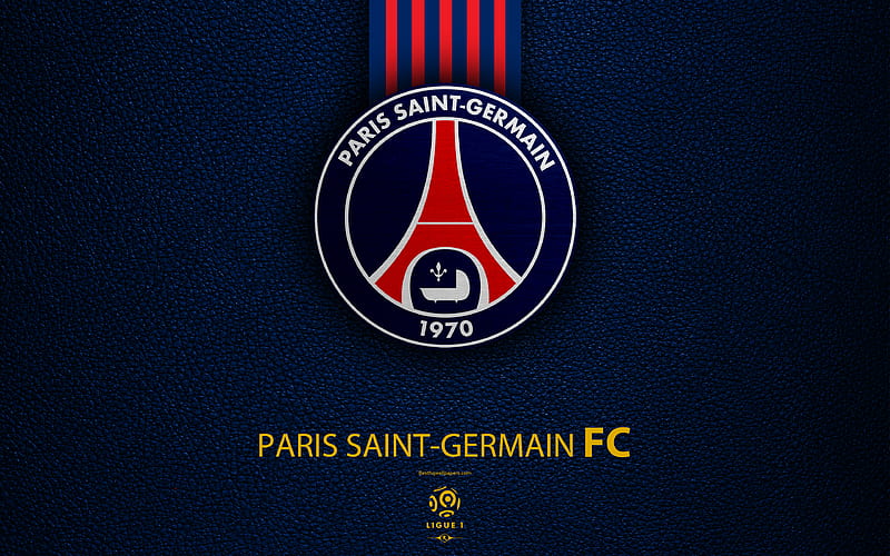 Paris Saint-Germain, PSG French Football Club, Ligue 1, leather texture, PSG logo, emblem, Paris, France, football, HD wallpaper