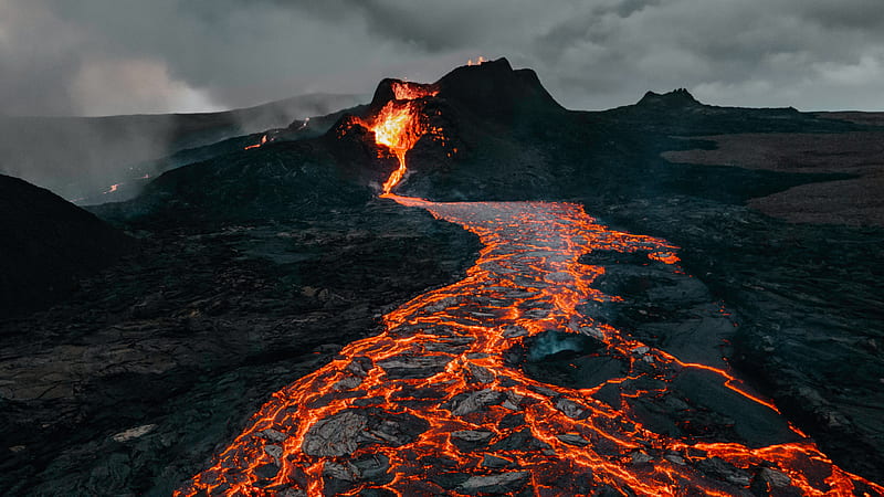 volcano, eruption, lava, stones, hot, HD wallpaper