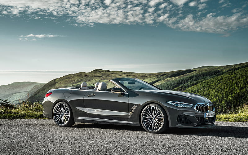 BMW 8 Series Convertible, 2019, front view, exterior, new gray 8 series, convertible, sports cars, BMW, HD wallpaper