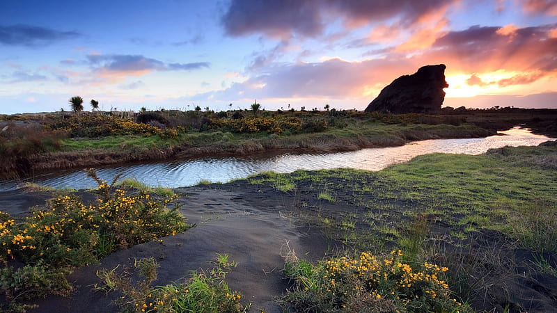 Meandering Creek, sunsets, creeks, nature, twilight, streams, rivers, HD wallpaper