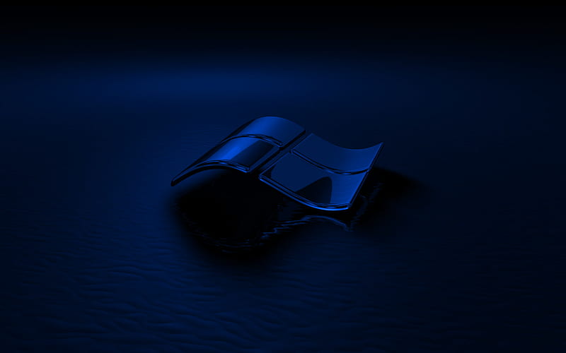 Dark blue 3d Windows logo, black background, 3d waves Dark blue background, Windows logo, Windows emblem, 3d art, Windows, HD wallpaper