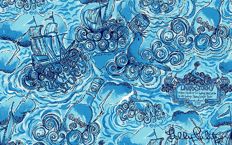 Texture, water, fish, lilly pulitzer, summer, paper, storm, pattern, vara, blue, HD wallpaper