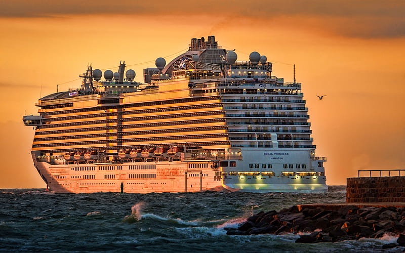 MS Regal Princess sunset, cruise ships, sea, R, Regal Princess, HD wallpaper