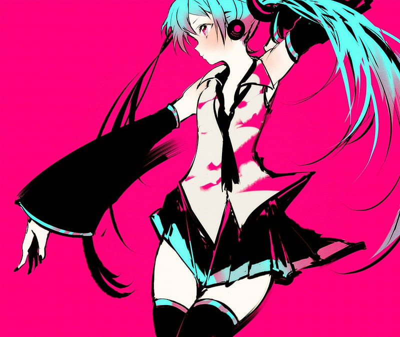 Miku, Black, Cant think of a fourth, Hatsune, Pig tails, White, Tie, 01, Pink, Hatsune Miku, Blue, HD wallpaper