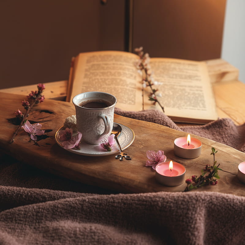 cup, flowers, book, cocoa, drink, HD phone wallpaper