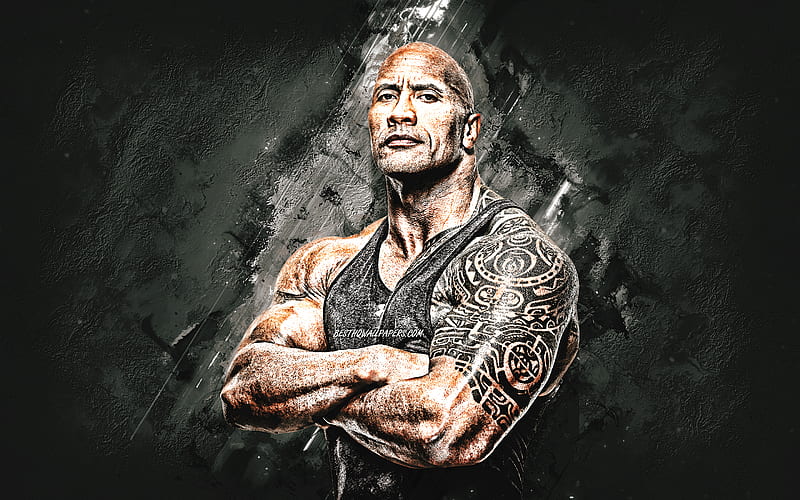 Dwayne Johnson, The Rock, american actor, american wrestler, portrait, creative art, gray stone background, HD wallpaper