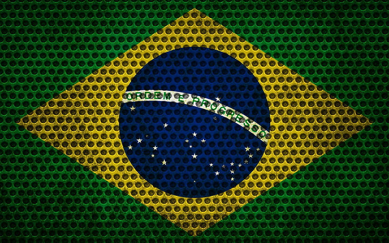 Flag of brazil, creative, metal grid, brazilian flag, art, South America, brazilian metal flag, HD wallpaper