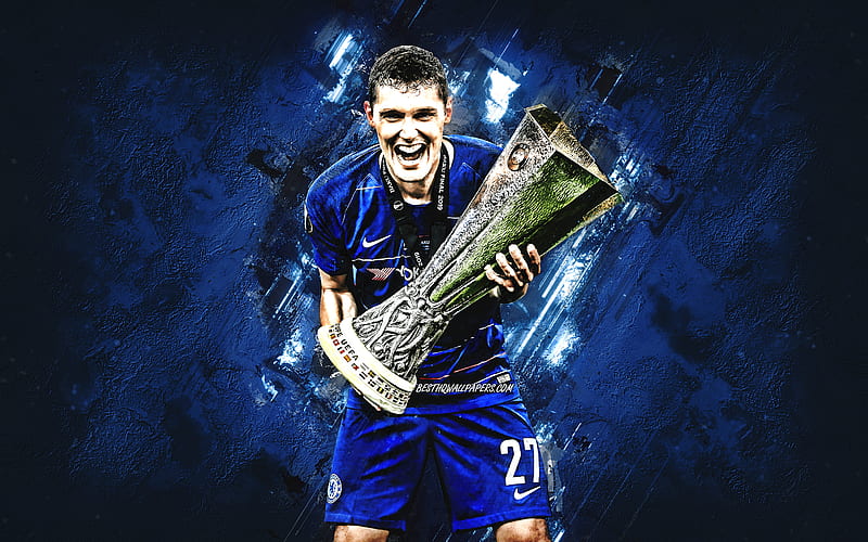 Andreas Christensen, portrait, Danish footballer, Chelsea FC, Europa League Cup 2019, blue creative background, football, England, HD wallpaper