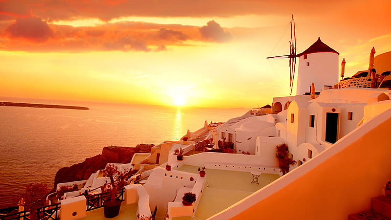 Sunset In Santorini Island In Greece, HD wallpaper
