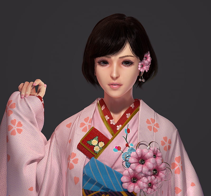 Girl, pink, kimono, xi oliver, fantasy, asian, HD wallpaper