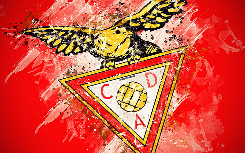 CD Aves paint art, logo, creative, Portuguese football team, Primeira Liga, emblem, red background, grunge style, Vila daz Avish, Portugal, football, HD wallpaper