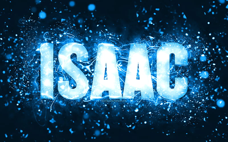 Happy Birtay Isaac blue neon lights, Isaac name, creative, Isaac Happy Birtay, Isaac Birtay, popular american male names, with Isaac name, Isaac, HD wallpaper