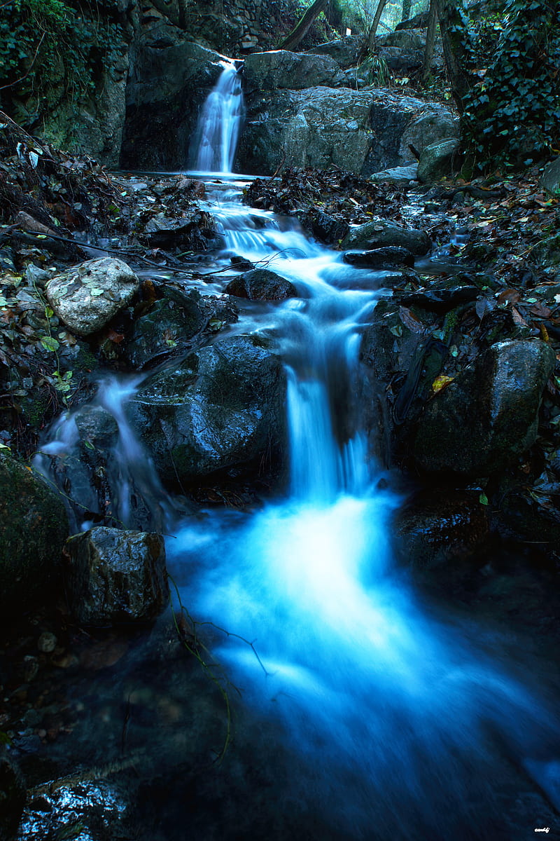 waterfall, stream, stones, dusk, HD phone wallpaper