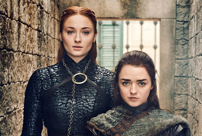 Sansa And Arya Stark Game Of Thrones Season 8, game-of-thrones-season-8, game-of-thrones, tv-shows, sansa-stark, arya-stark, sophie-turner, maisie-williams, HD wallpaper