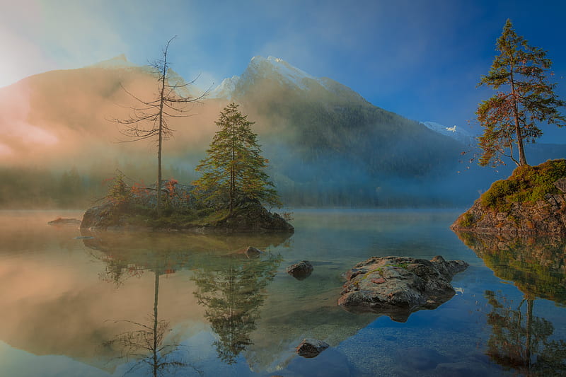 spruce, mountains, lake, tree, reflection, HD wallpaper