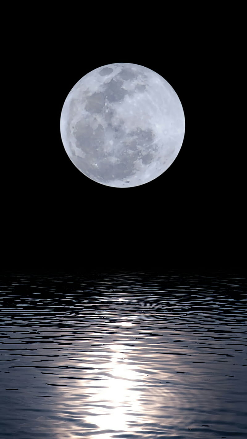 Moon, amoled, black, night, sea, HD phone wallpaper