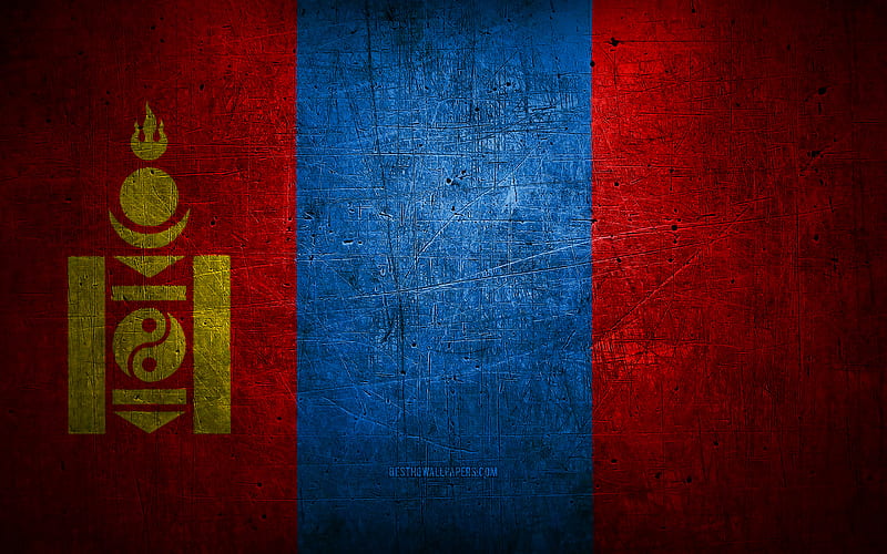 Mongolian metal flag, grunge art, asian countries, Day of Mongolia, national symbols, Mongolia flag, metal flags, Flag of Mongolia, Asia, Mongolian flag, Mongolia, HD wallpaper