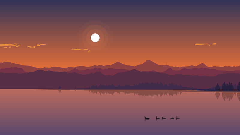Minimal Lake Sunset, minimalism, lake, sunset, nature, HD wallpaper