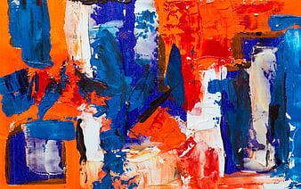 Blue White and Orange Abstract Painting, HD phone wallpaper | Peakpx