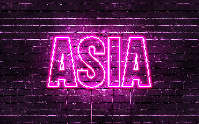 Asia with names, female names, Asia name, purple neon lights, Happy Birtay Asia, popular italian female names, with Asia name, HD wallpaper