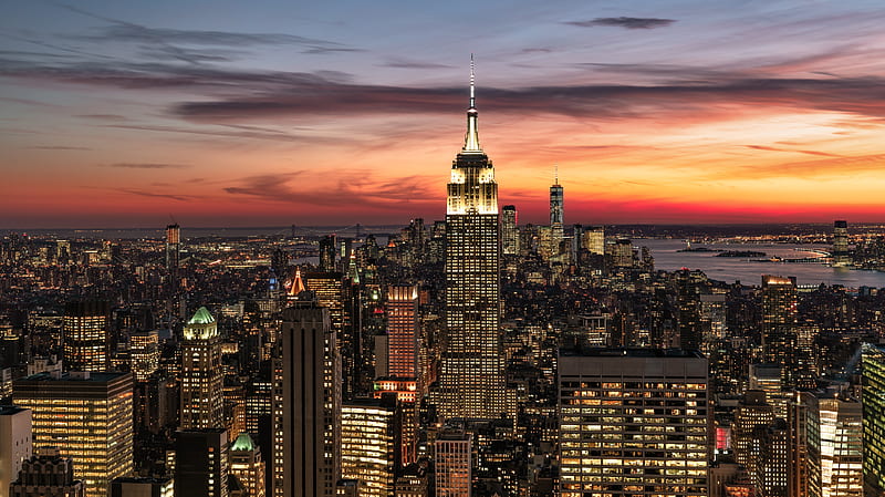 Cities, New York, Building, City, Skyscraper, Sunset, USA, HD wallpaper