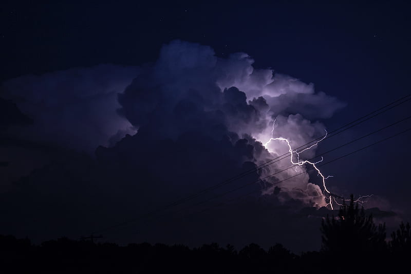 thunderstorm, lightning, clouds, dark, purple, HD wallpaper