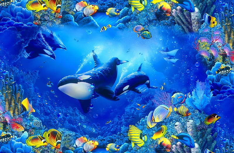 Underwater world, world, underwater, fishes, coral, bonito, algae, sea,  dolphin, HD wallpaper | Peakpx