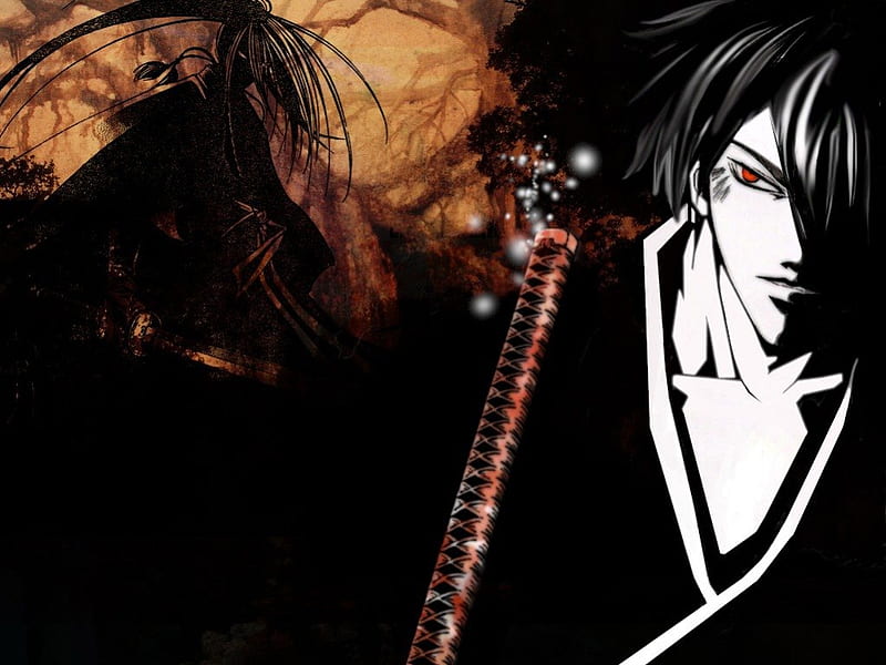 Samurai Deeper Kyo, male, anime, demon eyes kyo, dark background, weapon, kyo, HD wallpaper