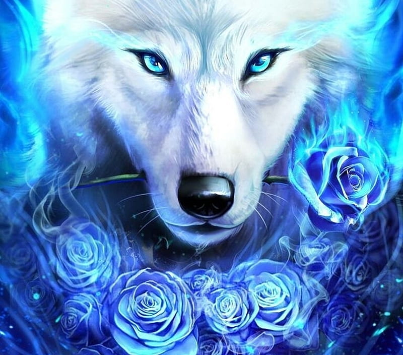 Lobo blanco con una frumusete, luminos, rosa, trandafir, invierno, de pantalla HD | Peakpx