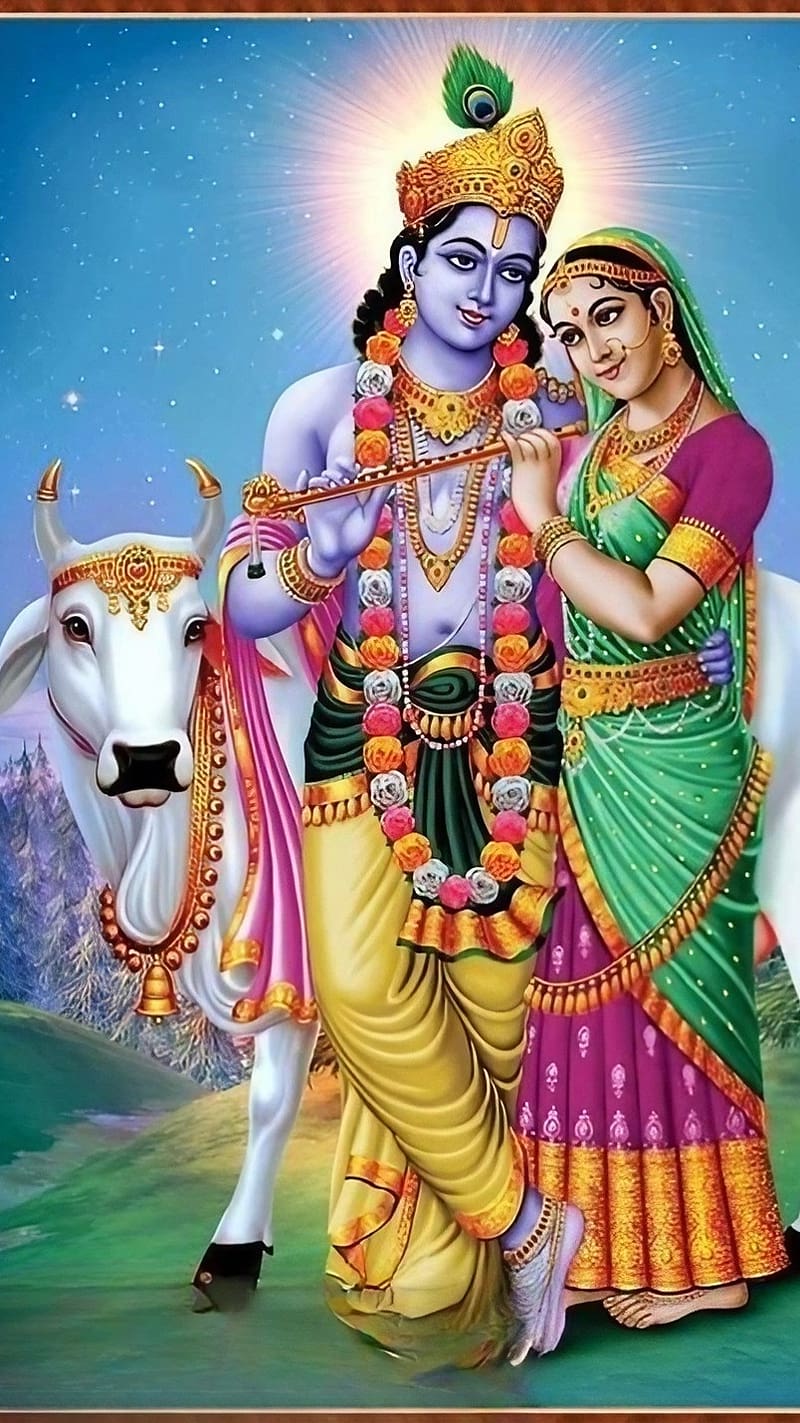 Radha Krishna Ji Ki, Cow Background, lord, god, HD phone wallpaper ...